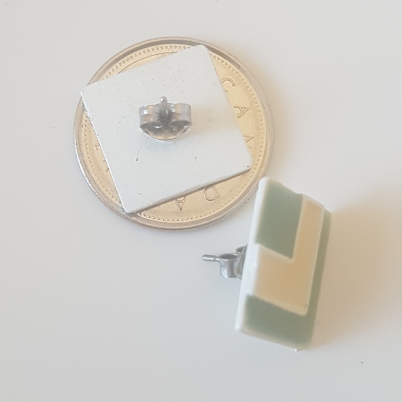 Teal and Yellow Square Earrings - Picture 7 of 7